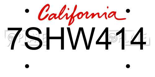 7SHW414 California License Plate