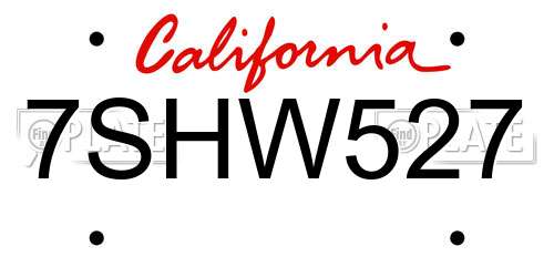 7SHW527 California License Plate
