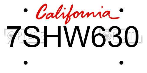 7SHW630 California License Plate