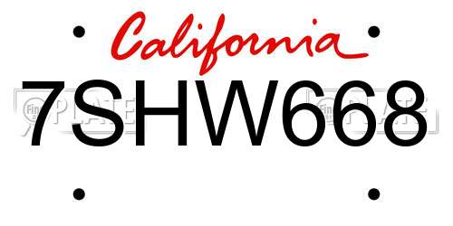 7SHW668 California License Plate
