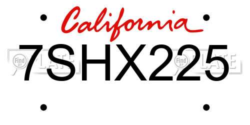 7SHX225 California License Plate