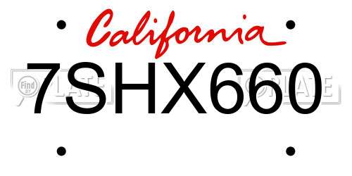 7SHX660 California License Plate