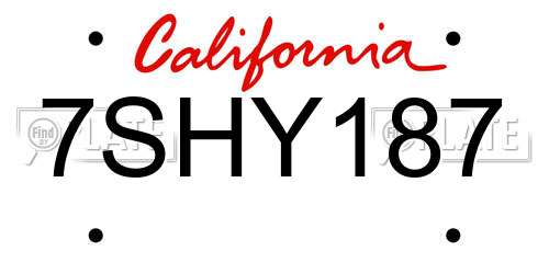 7SHY187 California License Plate
