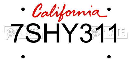 7SHY311 California License Plate