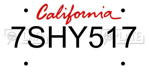 7SHY517 California License Plate