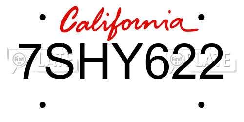 7SHY622 California License Plate