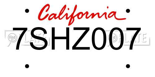 7SHZ007 California License Plate