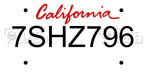7SHZ796 California License Plate