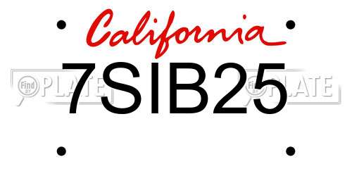 7SIB25 California License Plate