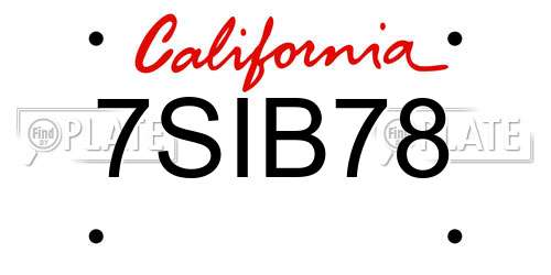 7SIB78 California License Plate