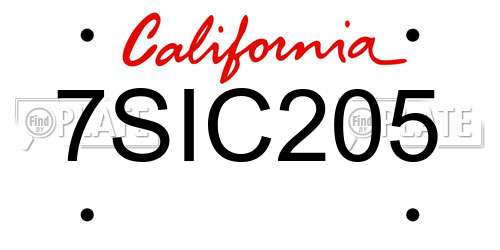 7SIC205 California License Plate