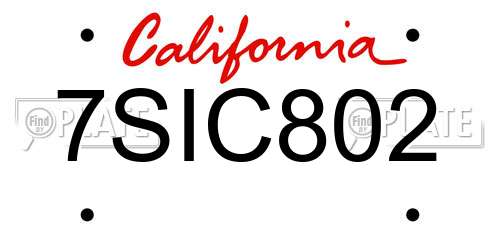 7SIC802 California License Plate