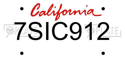 7SIC912 California License Plate