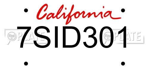 7SID301 California License Plate
