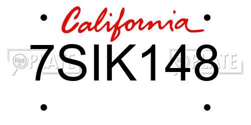 7SIK148 California License Plate