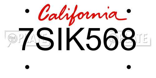 7SIK568 California License Plate