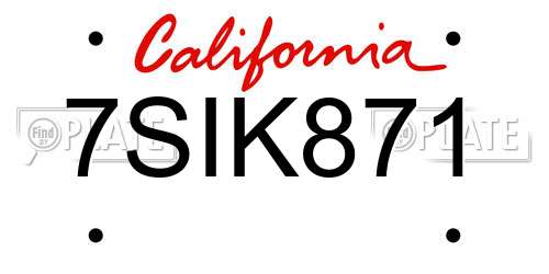 7SIK871 California License Plate
