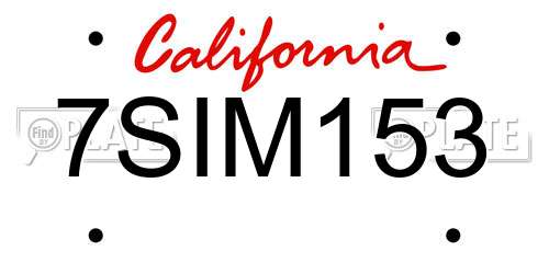 7SIM153 California License Plate