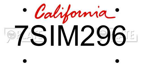 7SIM296 California License Plate