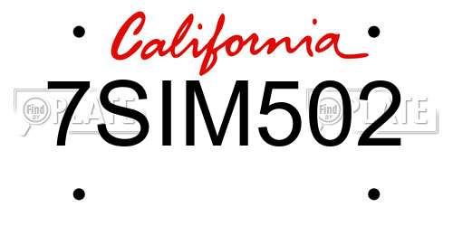 7SIM502 California License Plate