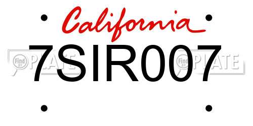 7SIR007 California License Plate