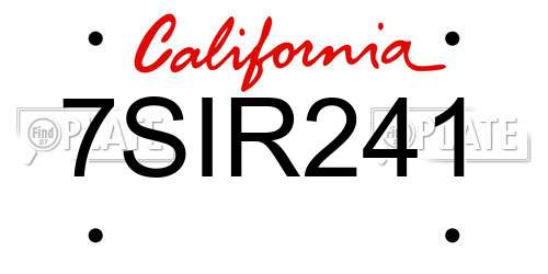 7SIR241 California License Plate