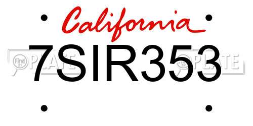 7SIR353 California License Plate