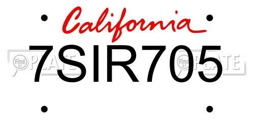 7SIR705 California License Plate