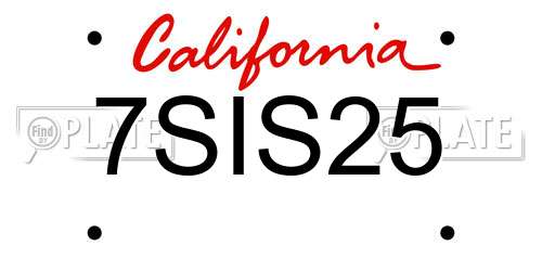7SIS25 California License Plate