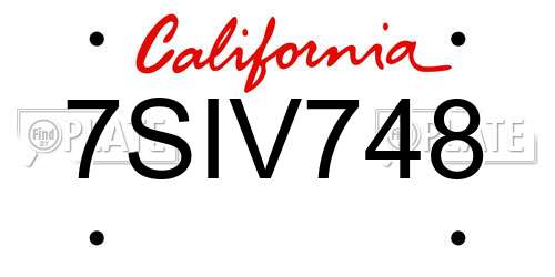 7SIV748 California License Plate