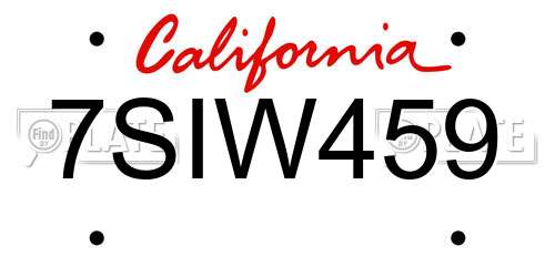 7SIW459 California License Plate