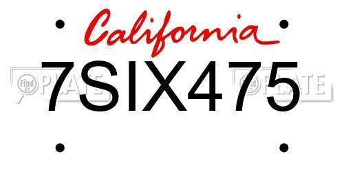 7SIX475 California License Plate