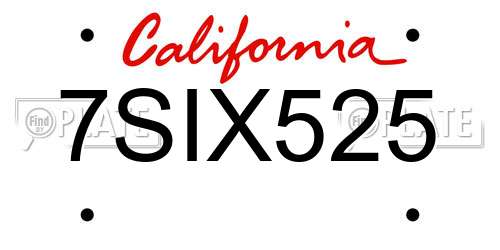 7SIX525 California License Plate