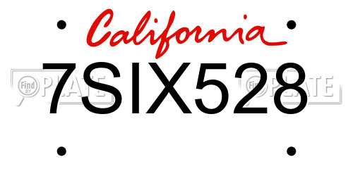 7SIX528 California License Plate