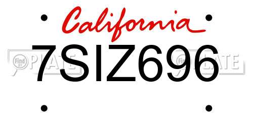 7SIZ696 California License Plate