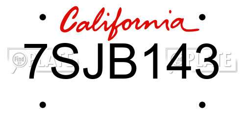 7SJB143 California License Plate