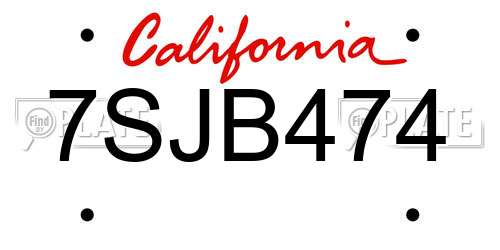 7SJB474 California License Plate