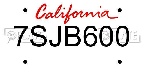 7SJB600 California License Plate