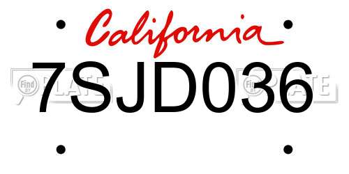 7SJD036 California License Plate