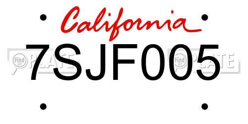 7SJF005 California License Plate