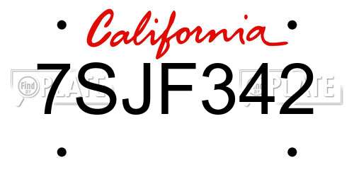 7SJF342 California License Plate