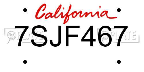 7SJF467 California License Plate