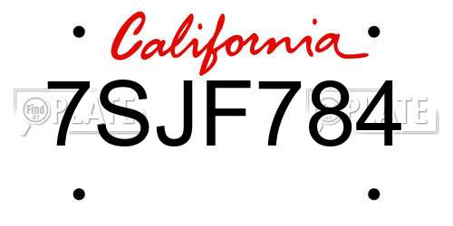 7SJF784 California License Plate