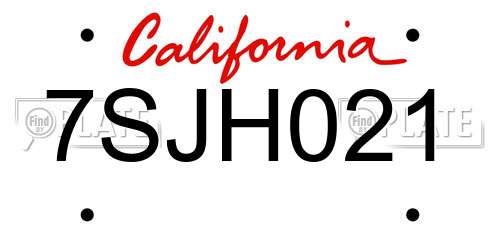 7SJH021 California License Plate