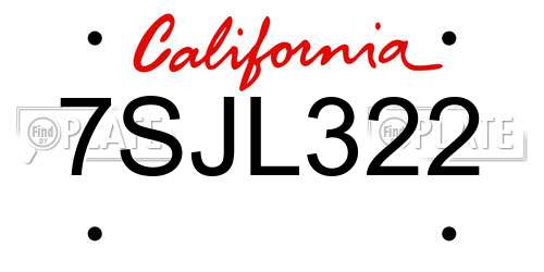7SJL322 California License Plate