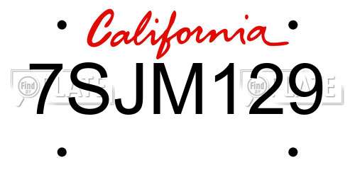 7SJM129 California License Plate