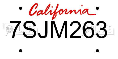 7SJM263 California License Plate