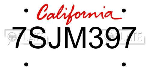 7SJM397 California License Plate
