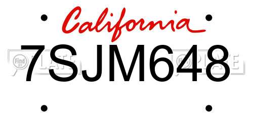 7SJM648 California License Plate