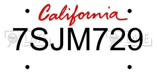 7SJM729 California License Plate
